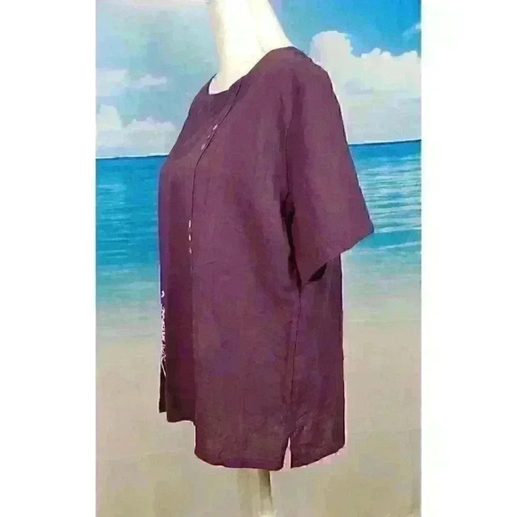 PLUM PURPLE Womans Blouse Top DANDILION Graphic Off Center Button Accent size Lg - Picture 4 of 5